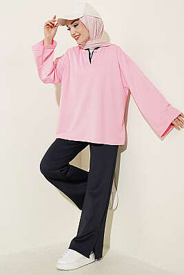 Hakim Yaka Loyşa Tunik Pembe - Tunik