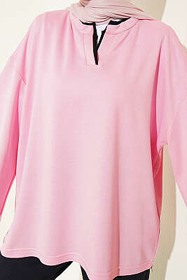 Hakim Yaka Loyşa Tunik Pembe - Tunik