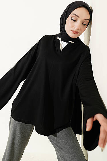Hakim Yaka Loyşa Tunik Siyah - Tunik