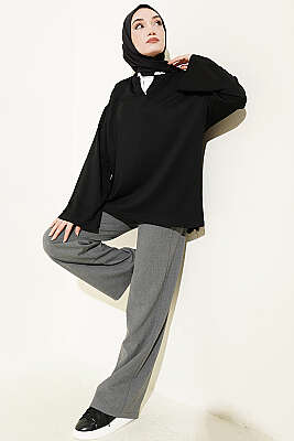 Hakim Yaka Loyşa Tunik Siyah - Tunik