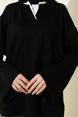 Hakim Yaka Loyşa Tunik Siyah - Tunik