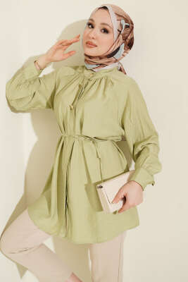 Hakim Yaka Patlı Gömlek Çağla Yeşili - NEVA MODA