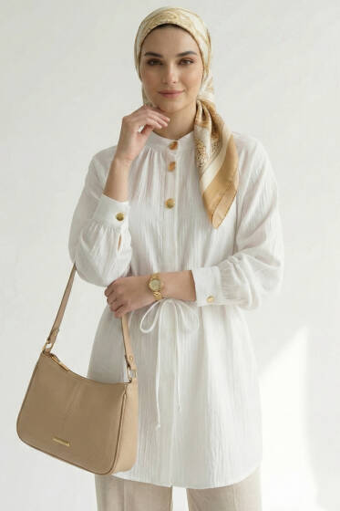Hakim Yaka Patlı Gömlek Ekru - Gömlek