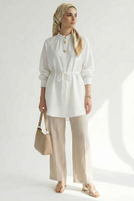 Hakim Yaka Patlı Gömlek Ekru - Gömlek