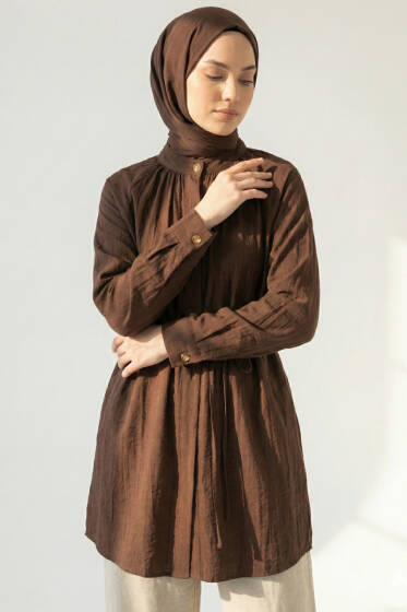 Hakim Yaka Patlı Gömlek Kahve - Gömlek