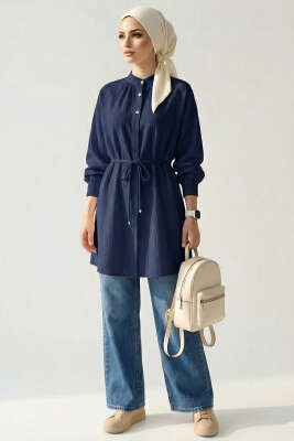 Hakim Yaka Patlı Gömlek Lacivert - Gömlek