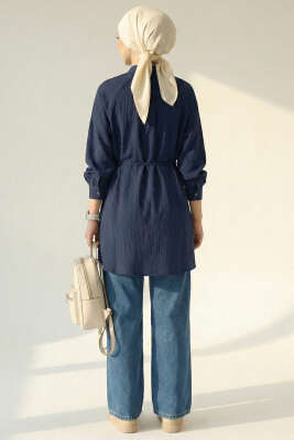 Hakim Yaka Patlı Gömlek Lacivert - Gömlek