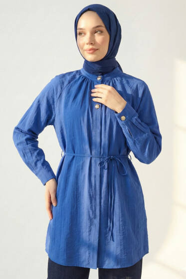Hakim Yaka Patlı Gömlek Sax Mavi - Gömlek