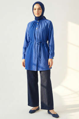 Hakim Yaka Patlı Gömlek Sax Mavi - Gömlek