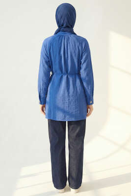 Hakim Yaka Patlı Gömlek Sax Mavi - Gömlek