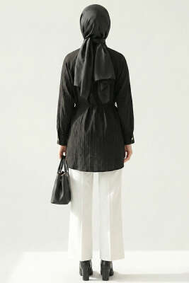 Hakim Yaka Patlı Gömlek Siyah 