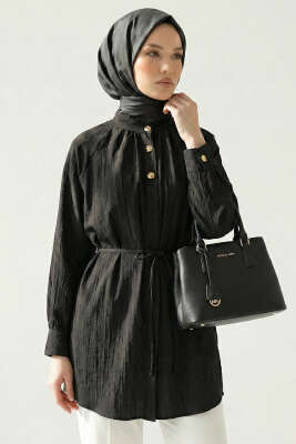 Hakim Yaka Patlı Gömlek Siyah - Gömlek