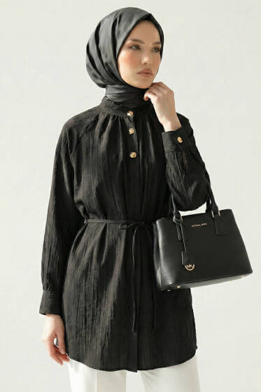 Hakim Yaka Patlı Gömlek Siyah - Gömlek