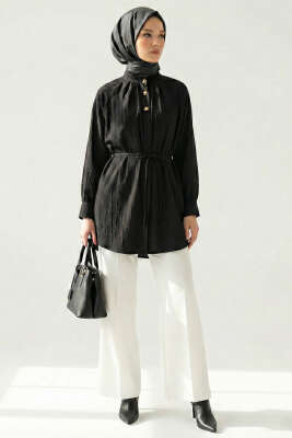 Hakim Yaka Patlı Gömlek Siyah - Gömlek