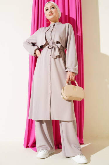 Hakim Yaka Pelerinli Loyşa İkili Takım Açık Lila - İkili Takım