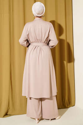 Hakim Yaka Pelerinli Loyşa İkili Takım Bej - İkili Takım