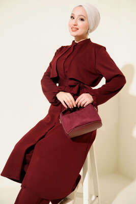 Hakim Yaka Pelerinli Loyşa İkili Takım Bordo - İkili Takım