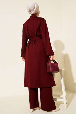 Hakim Yaka Pelerinli Loyşa İkili Takım Bordo - İkili Takım