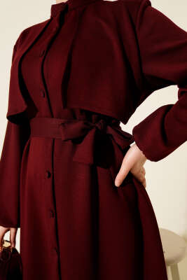 Hakim Yaka Pelerinli Loyşa İkili Takım Bordo - İkili Takım