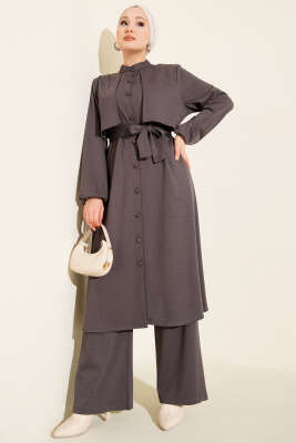 Hakim Yaka Pelerinli Loyşa İkili Takım Füme - ASMİN