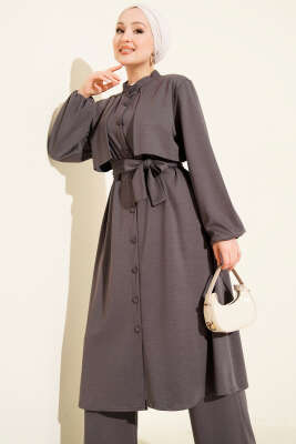 Hakim Yaka Pelerinli Loyşa İkili Takım Füme - İkili Takım