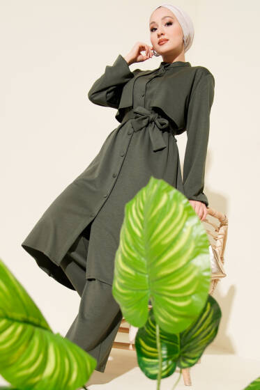 Hakim Yaka Pelerinli Loyşa İkili Takım Haki - İkili Takım