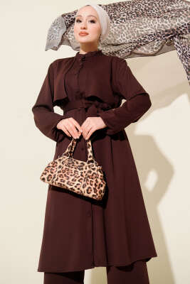 Hakim Yaka Pelerinli Loyşa İkili Takım Kahve - İkili Takım