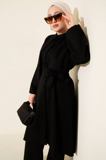 Hakim Yaka Pelerinli Loyşa İkili Takım Siyah - İkili Takım