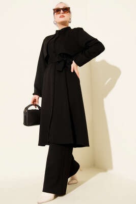 Hakim Yaka Pelerinli Loyşa İkili Takım Siyah - İkili Takım