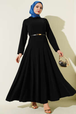 Hakim Yaka Pensli Kemerli Elbise Siyah - WENNA DESIGN