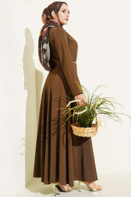 Hakim Yaka Pensli Kemerli Elbise Vizon - Elbise