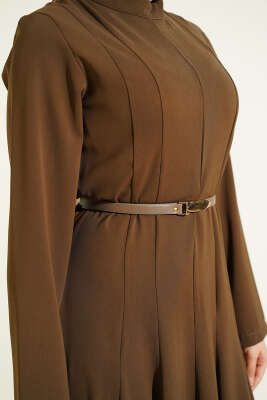 Hakim Yaka Pensli Kemerli Elbise Vizon - Elbise