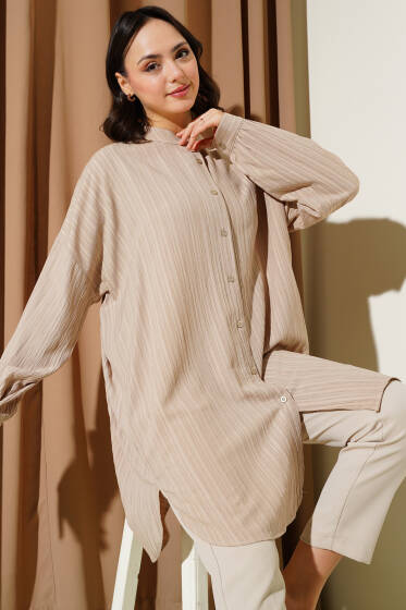Hakim Yaka Salaş Gömlek Bej - Gömlek