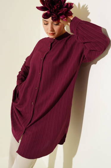 Hakim Yaka Salaş Gömlek Bordo - Gömlek