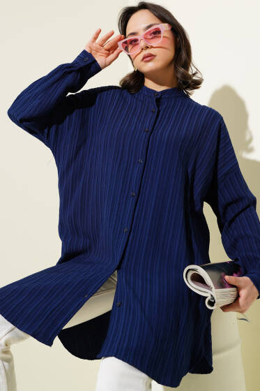 Hakim Yaka Salaş Gömlek Lacivert - Gömlek