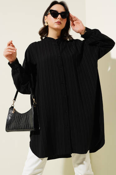 Hakim Yaka Salaş Gömlek Siyah - Gömlek