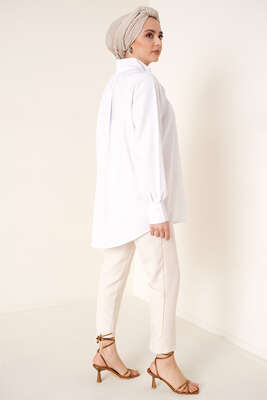 Hakim Yaka Taş Detaylı Tunik Beyaz - Tunik