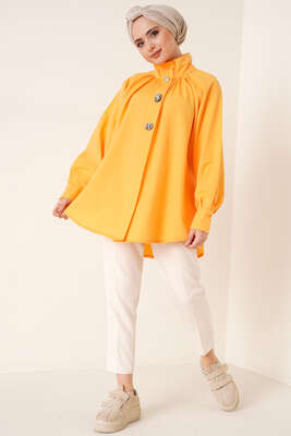 Hakim Yaka Taş Detaylı Tunik Hardal - Tunik