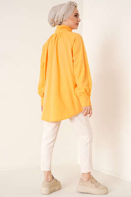 Hakim Yaka Taş Detaylı Tunik Hardal - Tunik
