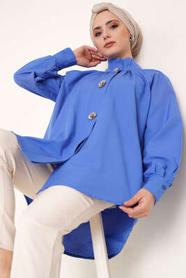 Hakim Yaka Taş Detaylı Tunik Mavi 