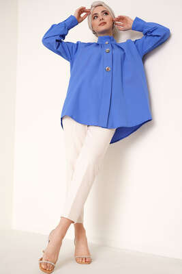 Hakim Yaka Taş Detaylı Tunik Mavi - Tunik