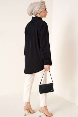 Hakim Yaka Taş Detaylı Tunik Siyah - Tunik