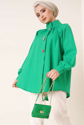 Hakim Yaka Taş Detaylı Tunik Yeşil 