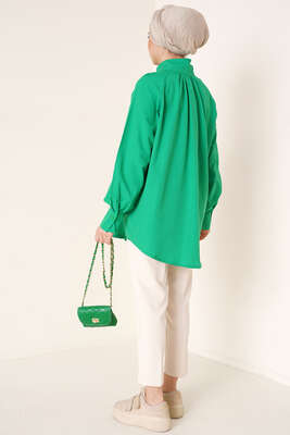 Hakim Yaka Taş Detaylı Tunik Yeşil - Tunik