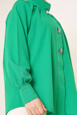 Hakim Yaka Taş Detaylı Tunik Yeşil - Tunik