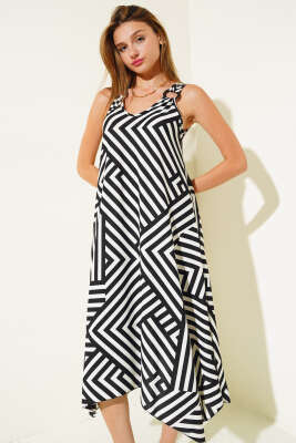 Halka Askılı Elbise Siyah Beyaz - Kadın Giyim Modelleri