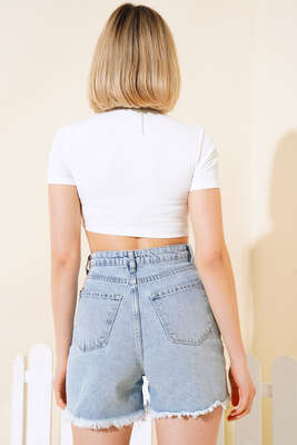 Halka Detaylı Crop Top Ekru - Kadın Giyim Modelleri