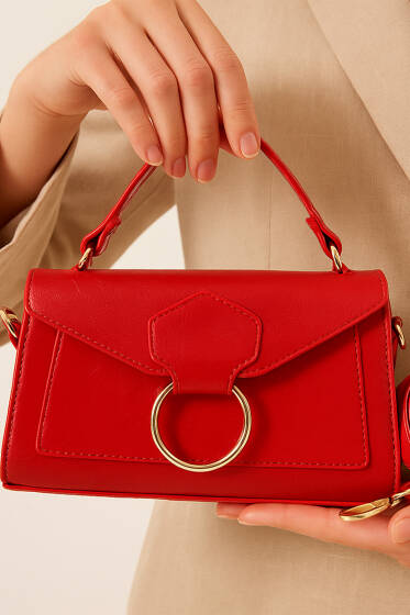 Halka Detaylı Rugan Çanta Kırmızı - Kol Çantası