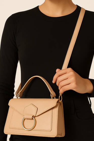 Halka Detaylı Rugan Çanta Latte - Kol Çantası