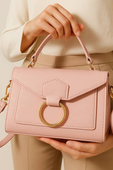 Halka Detaylı Rugan Çanta Pudra - Kol Çantası